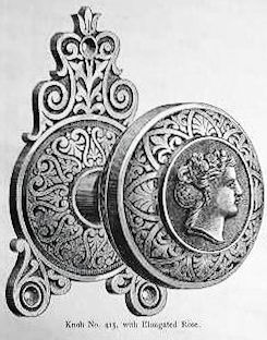 original c. 1870's heavy cast bronze "goddess diana" residential banded rim figural doorknob with age appropriate surface patina