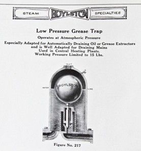 refinished early 20th century american cast iron boylston steam pipe grease trap fitting with embossed lettering