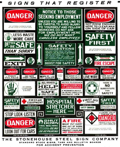 hard to find c. 1930's single-sided vintage industrial "careful man" factory plant sign