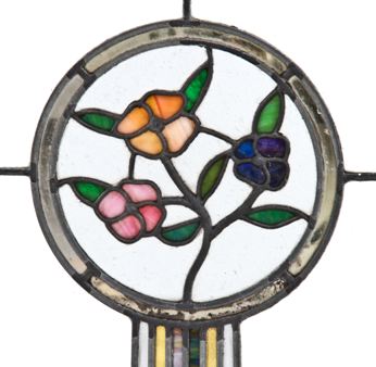 early 20th century original antique american salvaged chicago prairie school style residential art glass window with intact varnished frame