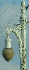 historically important early 20th century ornamental cast iron exterior city of detroit street lamppost "pineapple" finial with uniform brushed metal finish