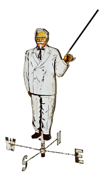 rare double-sided vintage lithographed steel kentucky fried chicken "colonel sanders" outdoor weathervane with original directionals