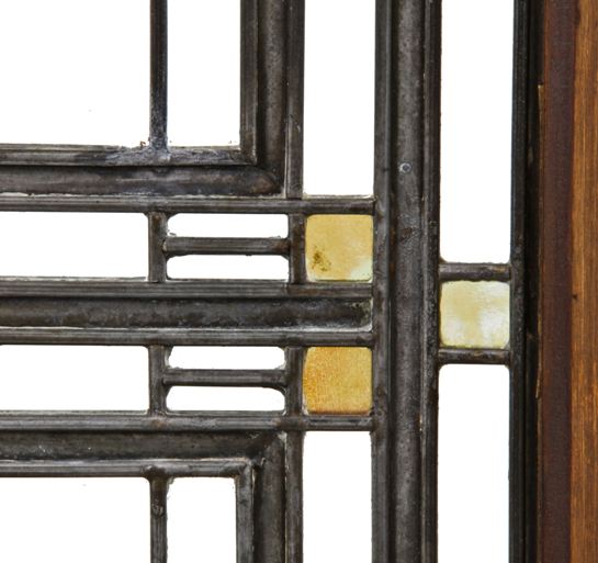 original and remarkably intact c. 1903 museum quality w. e. martin house "daylight" double crowne zinc came lightscreen with iridized accent