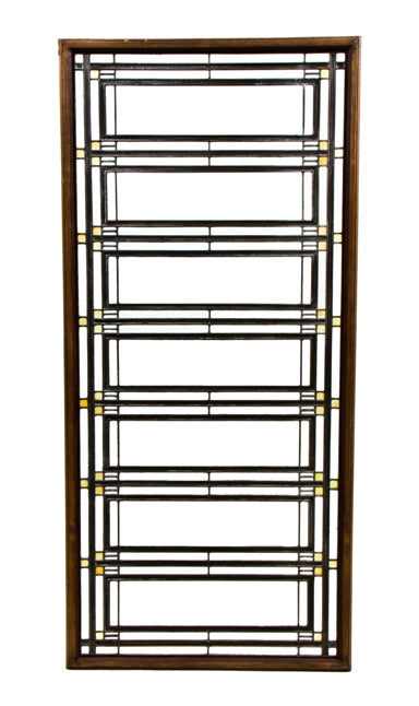 original and remarkably intact c. 1903 museum quality w. e. martin house "daylight" double crowne zinc came lightscreen with iridized accent