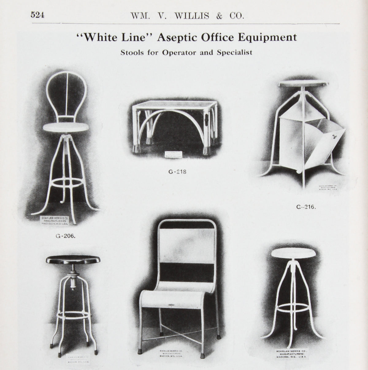 early 1920's american vintage medical "white line" pressed and folded steel adjustable height hospital operating room examination stool with swivel seat