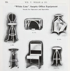 refinished c. 1920's original and intact low-lying pressed and formed sheet iron "davis" american medical stationary hospital chair with tubular-shaped legs