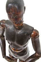 remarkable museum quality antique american folk art fully articulated 19th century hand-crafted walnut wood artists mannequin with striking features