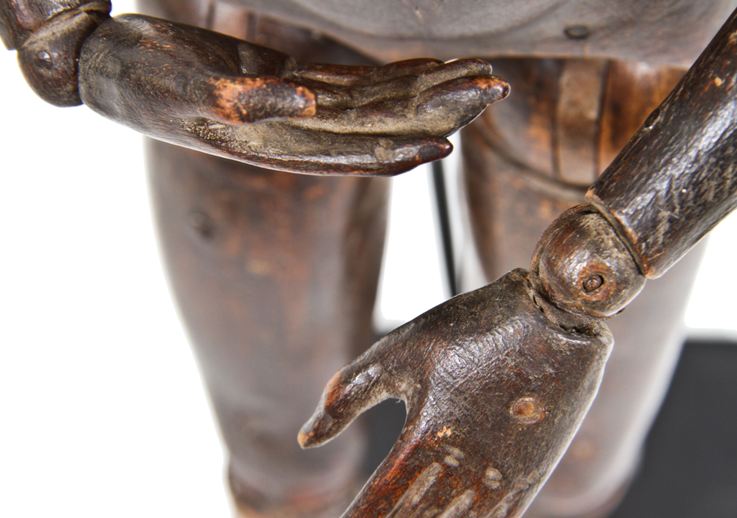 remarkable museum quality antique american folk art fully articulated 19th century hand-crafted walnut wood artists mannequin with striking features