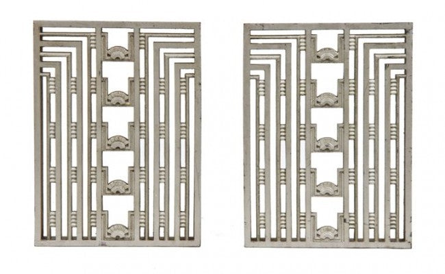 original documented museum-quality c. 1930's american art deco style michigan square building ornamental perforated cast iron elevator grilles