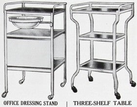 completely intact c. 1910-20 vintage medical three-tier freestanding stationary operating room supply cart