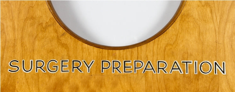 early 1950's varnished birch wood veneer michael reese hospital "surgery preparation" serum center laboratory door with round portal