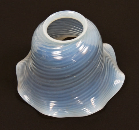early 20th century ruffled edge blue opalescent swirl art glass electrolier light fixture shade