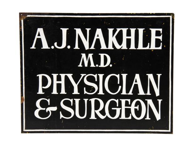original and intact unique depression era american antique double-sided heavy gauge steel hand-painted hanging medical doctor trade sign