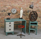 original unrestored c. 1930's american art deco style dupont "deluxe" two-tone green enameled streamlined style steel desk