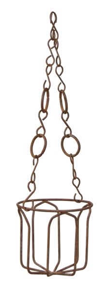 original and remarkably intact c. 1920 antique american salvaged chicago vintage industrial wrought steel cattle salt block hanging basket with chain