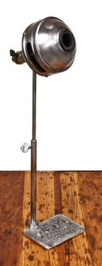 original american c. 1940's vintage industrial adjustable height "perfection" spot-lite candler with weighted cast iron stand
