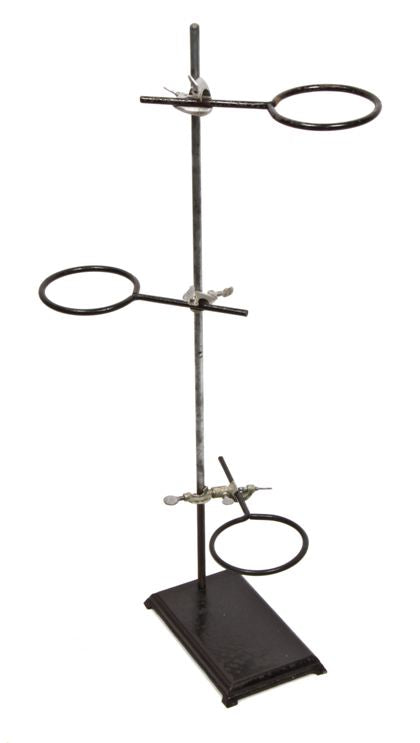 c. 1920 vintage medical scientific hospital laboratory stationary retort stand with three matching ring clamps