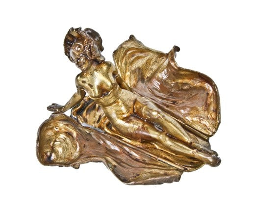 rare early 20th century ornamental bronze-plated reclining erotic female woolworth building souvenir or advertising piece