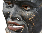 very unique and unusual antique american 19th century hand-applied folk art polychrome enameled papier-mache mask of depicting an african american with top hat