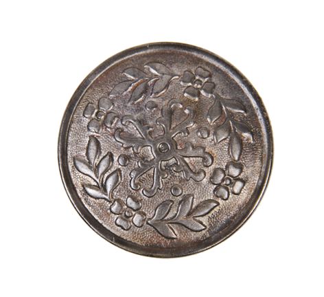 c. 1900 interior residential antique american drum-shaped embossed wrought steel passage size doorknob with leafage
