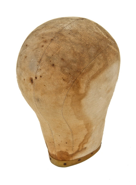 original american industrial c. 1940's weathered and worn canvas freestanding millinery working head or form
