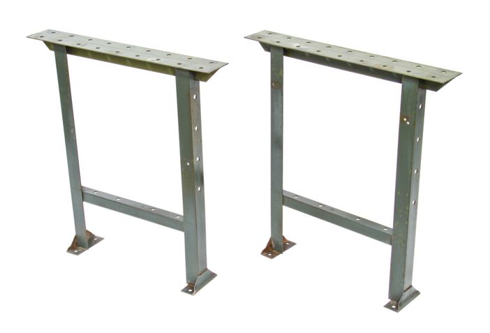 matching set of c. 1940's vintage industrial "pollard green" enameled heavy gauge steel factory table bases