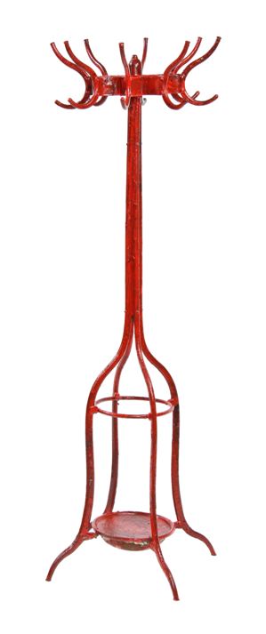 original c. 1930's vintage industrial pressed and folded steel doctor's office freestanding coat rack with revolving top