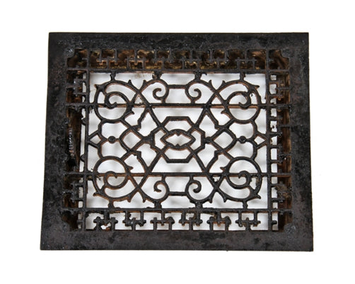 original late 19th century interior residential black enameled ornamental cast iron floor register or grate