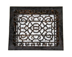 original late 19th century interior residential black enameled ornamental cast iron floor register or grate