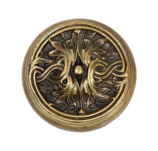 elegantly designed early 20th century american ornamental cast brass interior residential doorknob with embossed leafage