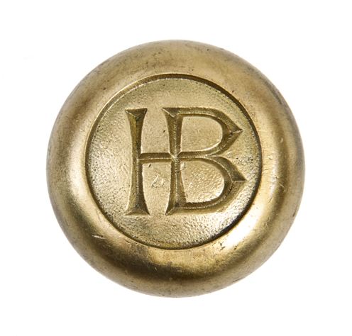 original c. 1920's antique american interior office door "hb" monogrammed cast brass doorknob