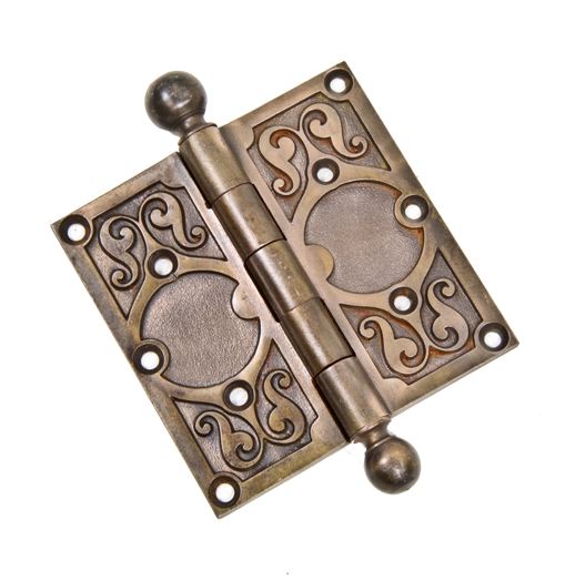 original late 19th century ornamental cast iron reliance building office door hinge with ball finials