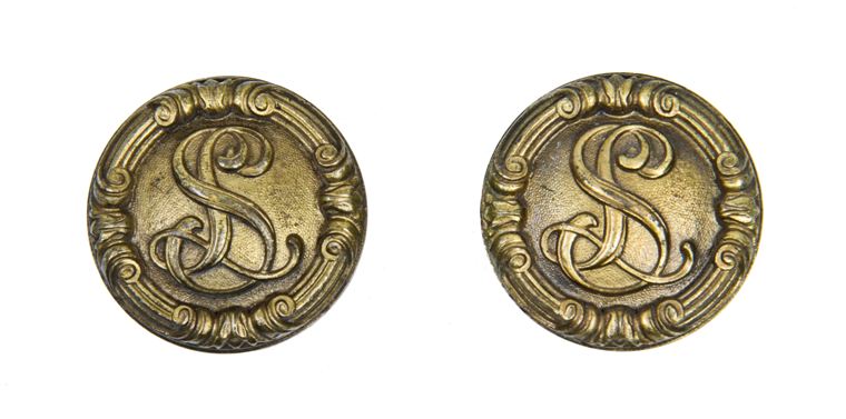 matching set of original early 20th century antique american ornamental cast brass lasalle hotel guestroom doorknobs