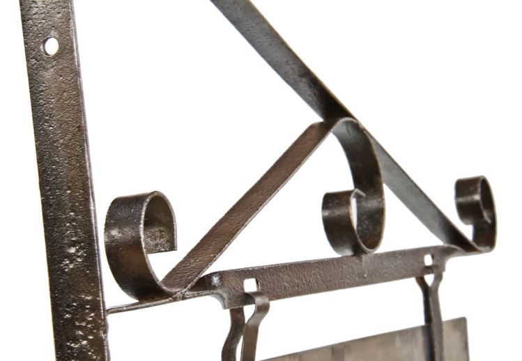 original and remarkably intact early 20th century american vintage industrial refinished welded joint ornamental wrought iron sign bracket