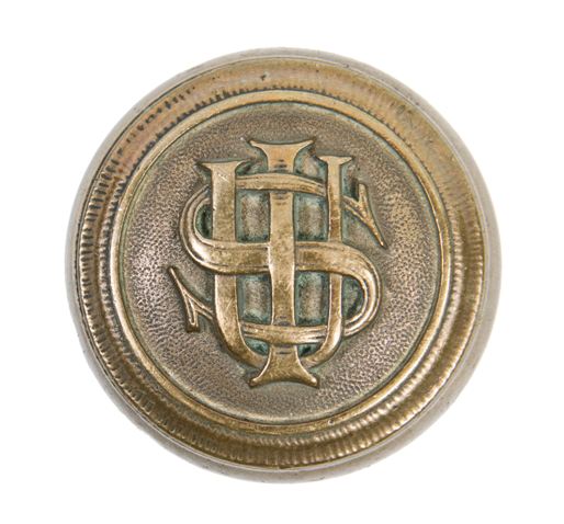 original late 19th or early 20th century dome-shaped ornamental cast bronze monogrammed building doorknob with aged patina