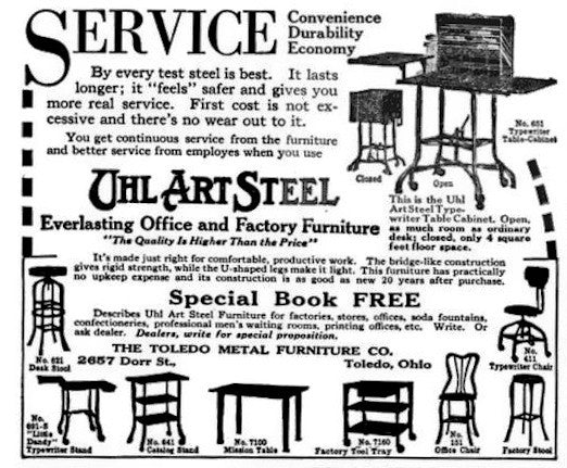single c. 1930's original antique american industrial "uhl art steel" brushed and sanded bare metal four-legged toledo stool with original rubber "shoes"