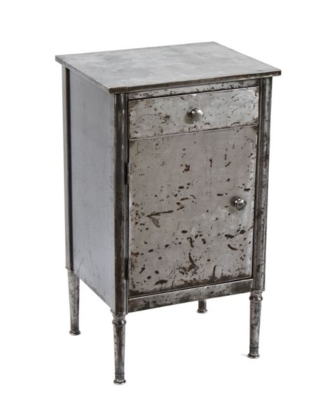 original and intact c. 1930's vintage medical brushed steel "simmons" hospital side table or cabinet