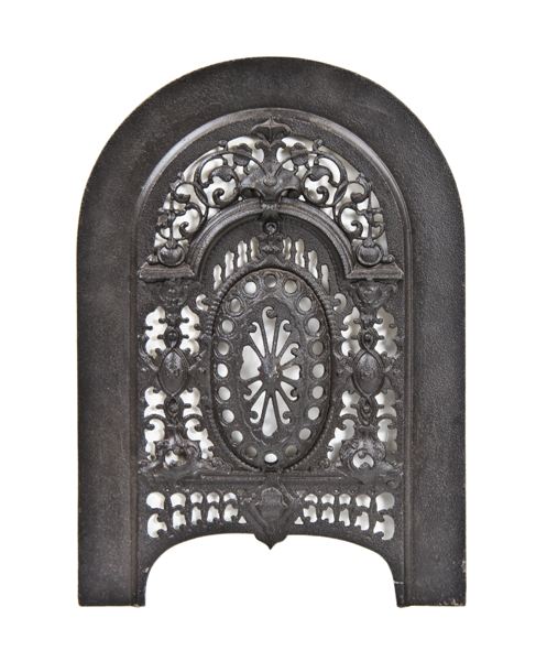 original c. 1860's intricately designed chicago italianate fireplace summer cover comprised of cast iron