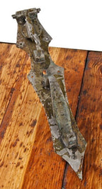 unusual early 20th century oversized hand-hammered ornamental mission style bronze entrance door thumblatch with integrated doorknocker