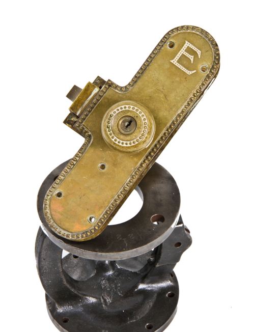 unique early 20th century cast brass monogrammed commercial building office door "unit lock set" with beaded border