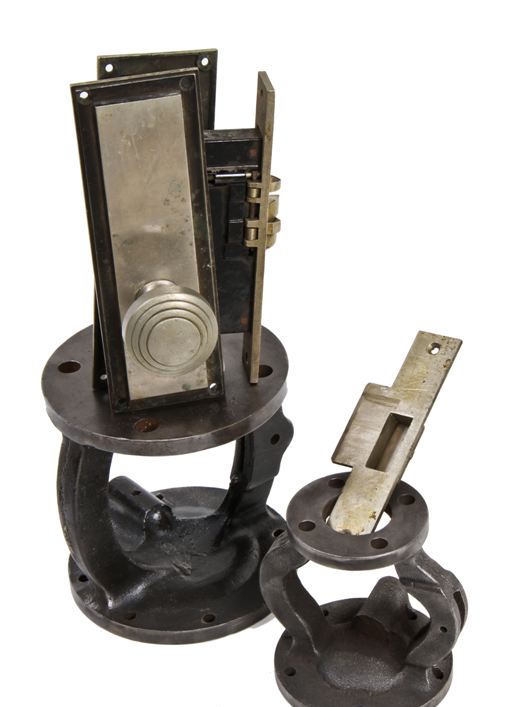 original c. 1920's american art deco machine age mercantile exchange building interior door hardware