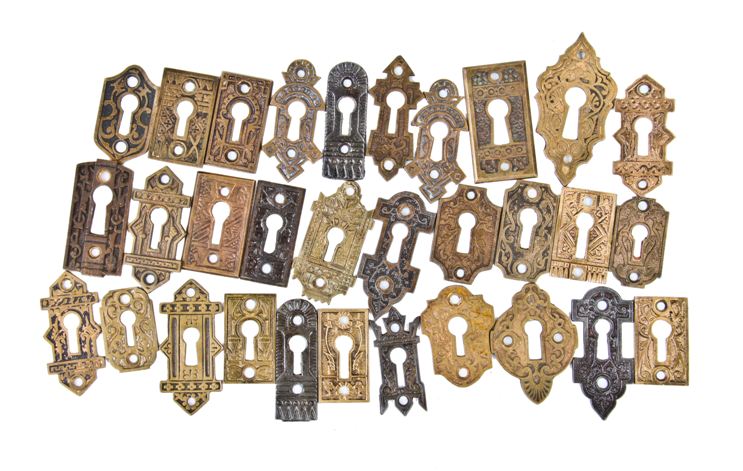 large lot of 19th century antique american interior residential passage door key plates or escutcheons