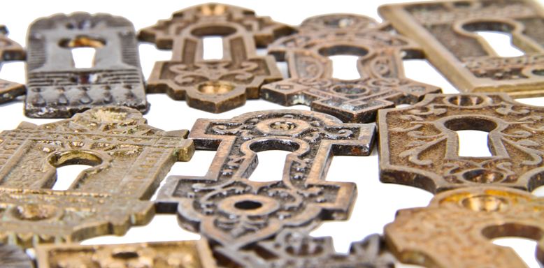 large lot of 19th century antique american interior residential passage door key plates or escutcheons