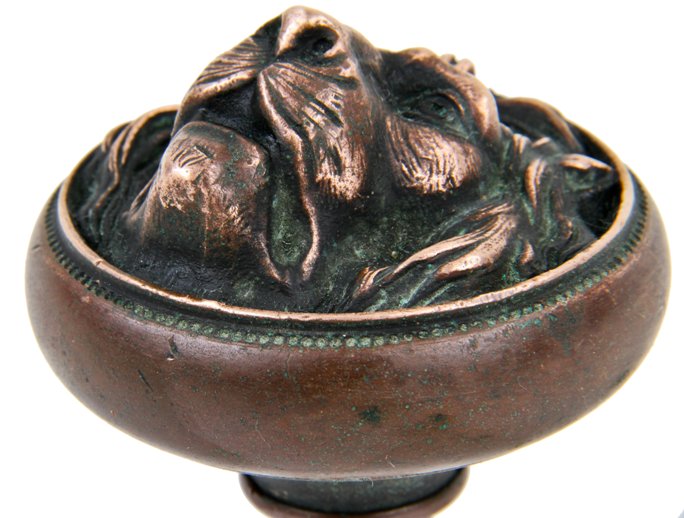 original hard to find c. 1870's ornamental cast bronze oversized figural lion head antique doorknob