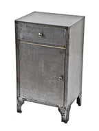 refinished c. 1930's vintage medical brushed steel hospital operating room supply cabinet with single drawer and cabinet door