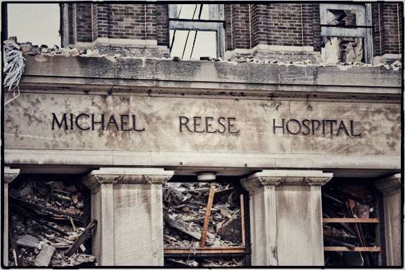 historically-important recovered oversized solid indiana limestone exterior michael reese "old main" hospital deeply incised letter facade name plaque fragment