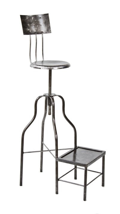 hard to find adjustable height c. 1910-20 antique american medical optometrist adjustable height examination stool with unique welded joint footrest