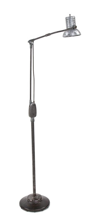 original and functional vintage industrial "floating arm" dazor factory office floor lamp with cast iron weighted base