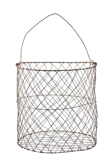 original and remarkably intact massive early 20th century vintage salvaged chicago industrial corrugated steel oiler strainer basket with original drop handle