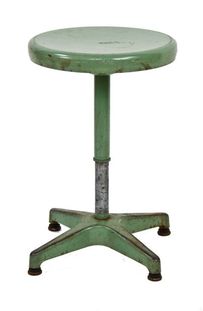 unique c. 1950's vintage industrial mint green enameled adjustable height doctor examination stool